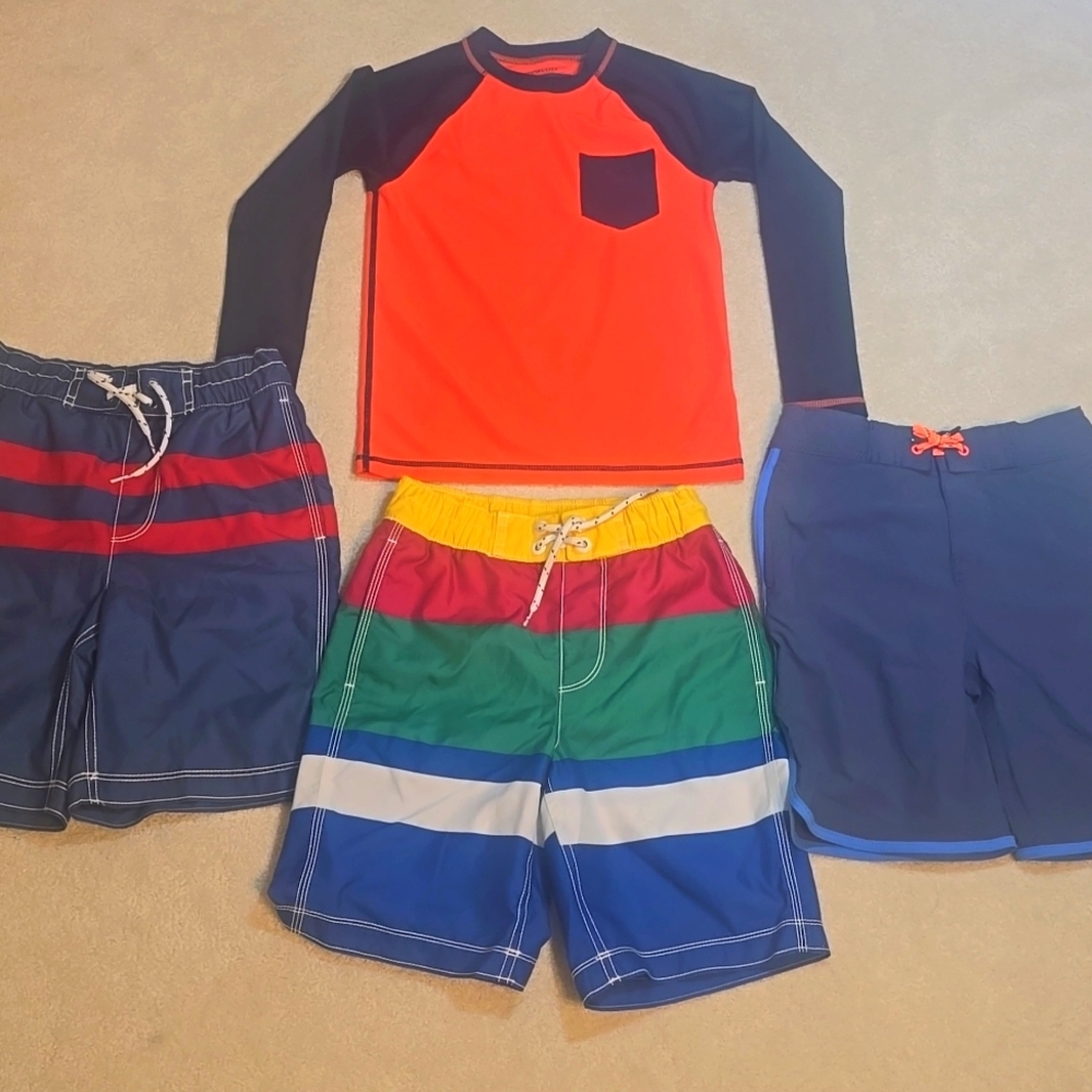 Bundle of Boys Size 7 Crewcuts Rashguard & 3 Crewcuts and GAP Swim Board Shorts